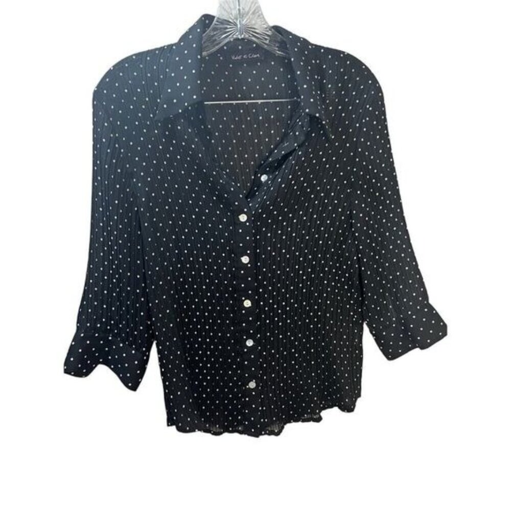 Violet & Claire Womens Button Up Polka-Dot Blouse Shirt Large